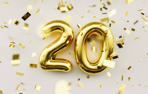 20 ans. Ballons d'or numéro 20 anniversaire, joyeux anniversaire félicitations - Photo, image