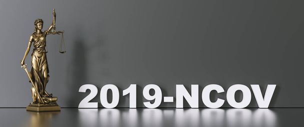 coronavirus 2019 - NCOV y Estatua de Justicia - concepto de ley  - Foto, imagen