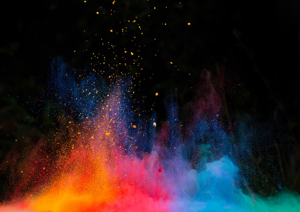 launched colorful powder over black - Photo, Image