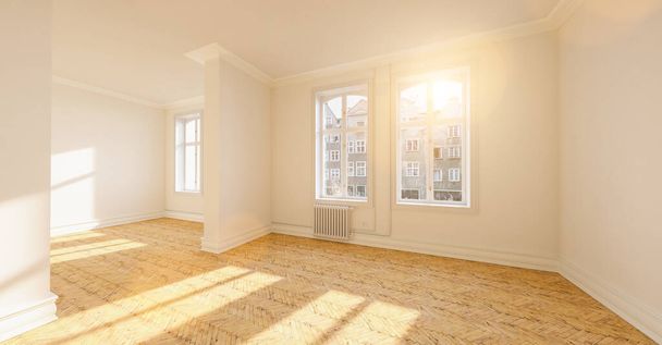 parquet in old empty Berlin stucco room  - Photo, Image