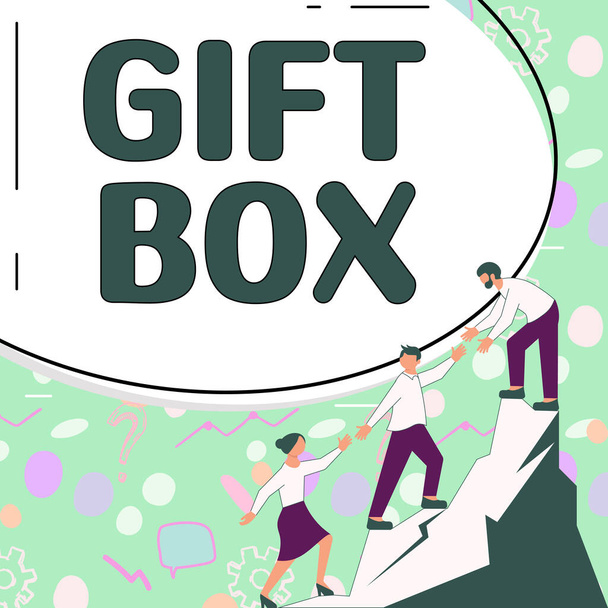 Sign displaying Gift Box, Business showcase Egy kis cointainer, amely képes kezelni az ajándékokat - Fotó, kép