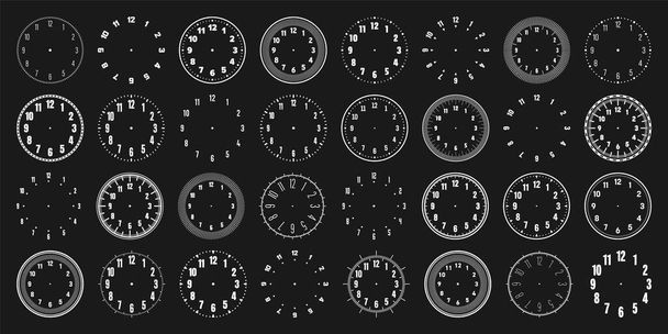 Orologio meccanico facce con numeri arabi, lunetta. Quadrante bianco orologio con minuti, ore e numeri. Timer o cronometro. Scala circolare di misura vuota con divisioni. Illustrazione vettoriale. - Vettoriali, immagini