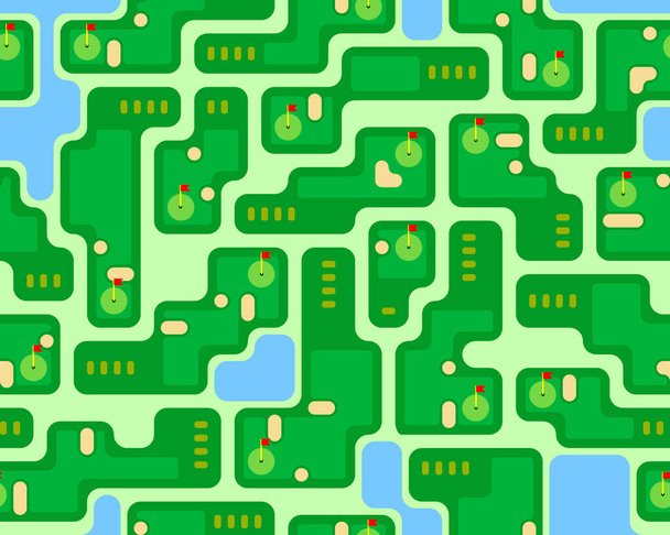 Golfplatz-Layout nahtlose Muster. Ansicht von oben der Vektorkarte farbige Illustration - Vektor, Bild