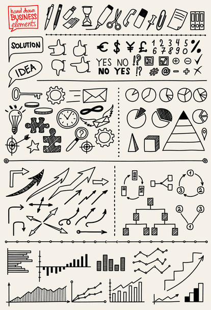 Set of Hand Drawn Business Elements - Vector, Image