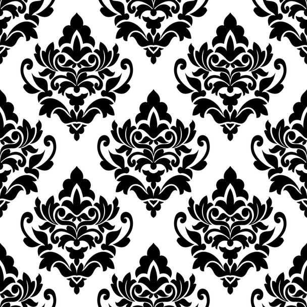 Black floral seamless pattern in damask style - Vector, Image