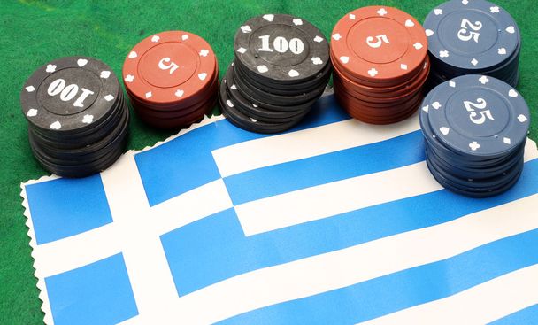 Yunanistan bayrağı üzerinde kumar için fiş - Fotoğraf, Görsel
