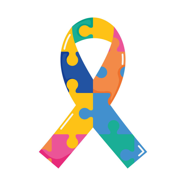 autism puzzle ribbon campaign icon - Vector, Image