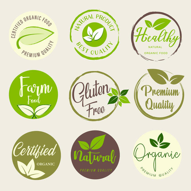 Organic food, natural food, healthy food and organic or natural product logos, icon, badges and stickers. - Vektor, Bild