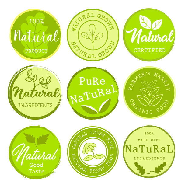 Organic food, natural product and healthy life logo, stickers and badges. - Vector, Image