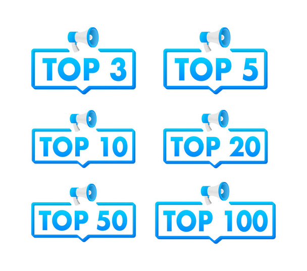 Top 3, 5, 10, 20, 50, 100 tabla de clasificación. El mejor en el ranking. Ilustración vectorial - Vector, imagen