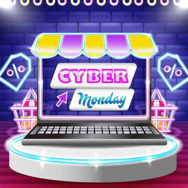 Cyber Monday, fun shopping from your laptop - Vektor, obrázek