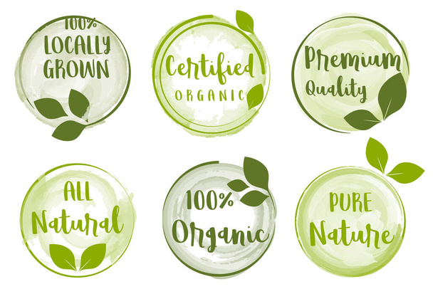 Set of logo, stickers and badges for organic food and drink, natural products, healthy life, food store and product promotion. - Vector, Image