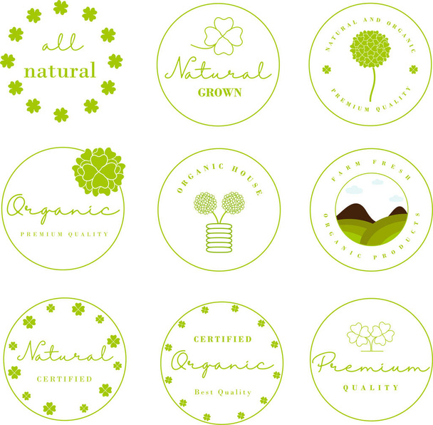 Organic food, natural product and healthy life logo, stickers and badges. - Διάνυσμα, εικόνα
