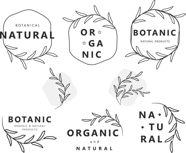 Organic and natural food, botanical and organic product, botanical logos, icon, badges and stickers collection for food and drink market e-business. - Vector, Image