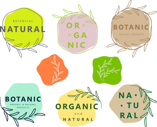Organic and natural food, botanical and organic product, botanical logos, icon, badges and stickers collection for food and drink market e-business. - ベクター画像