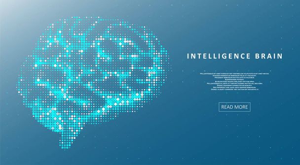 Illustrazione di intelligenza artificiale del cervello. Il concetto di apprendimento automatico. Flusso dinamico di particelle liquide. Concetto grafico per il tuo design - Vettoriali, immagini