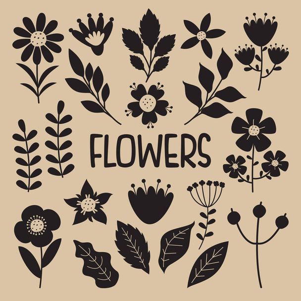 Silhouet Tekenen van bloemen en planten - Vector, afbeelding