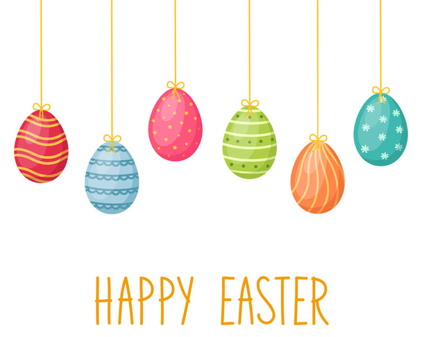 Happy Easter card with eggs and handwriting text, vector illustration - Vektör, Görsel