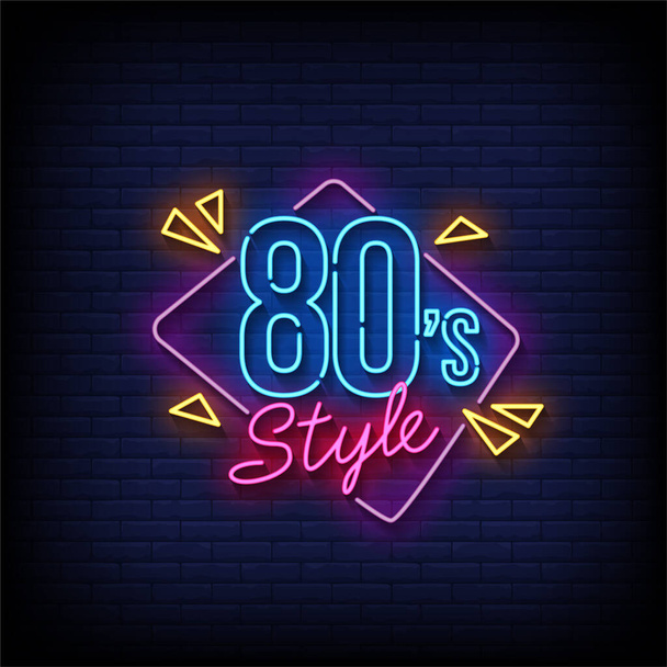 80s style neon sign with brick wall background, vector illustration - Vektör, Görsel