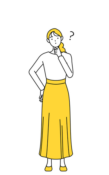 Небрежная молодая женщина с вопросами, Векторная иллюстрация - Вектор,изображение