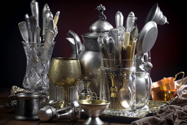 Silverware on an old background. - 写真・画像