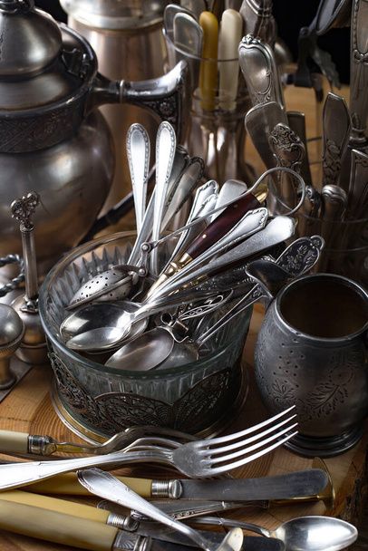 Silverware on an old background. - Photo, image
