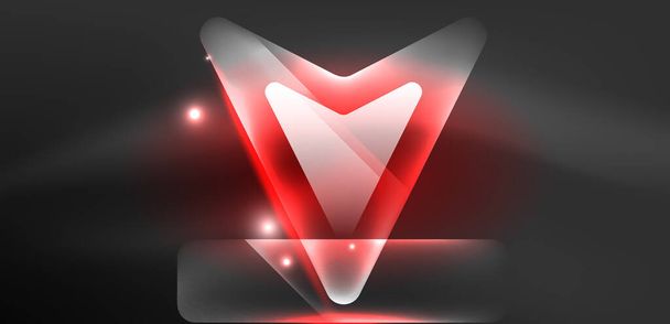 Neon speed arrow and line shapes background. Hi-tech concept with shiny backdrop. Bright flare light effect in the dark - Vetor, Imagem