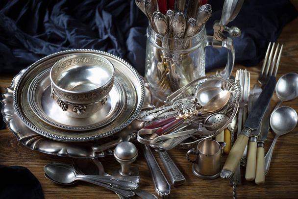Silverware on an old background. - Photo, Image