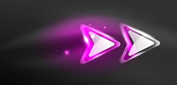 Neon speed arrow and line shapes background. Hi-tech concept with shiny backdrop. Bright flare light effect in the dark - Vector, Image