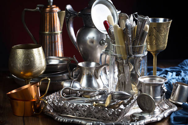 Silverware on an old background. - 写真・画像