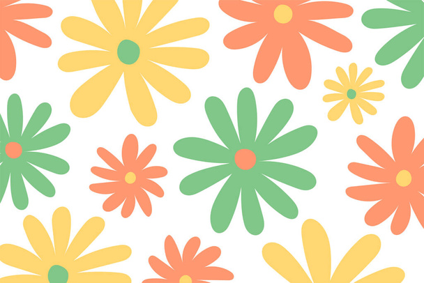 Trendy floral seamless pattern. Hand drawn 70s style floral background illustration in pastel colors. - Vektor, Bild
