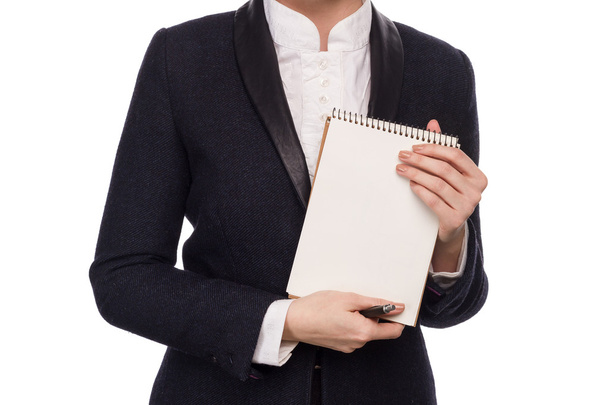 Hands In A Business Suit Holding A Pen And Notebook - Φωτογραφία, εικόνα