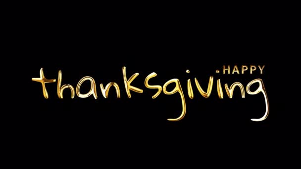 Loop of  Happy Thanks Giving golden text shine  with light effect on black abstract background. Isolated transparent with alpha channel Quicktime prores 444.  - Footage, Video