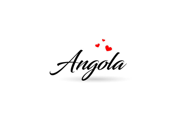 Angola name country word with three red love heart. Creative typography icon logo design - Vector, imagen