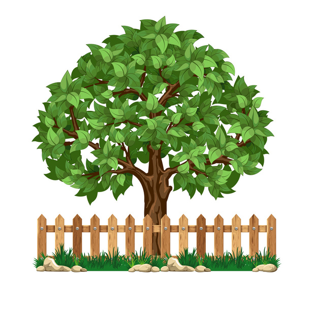 Tree and fence - Vector, Image