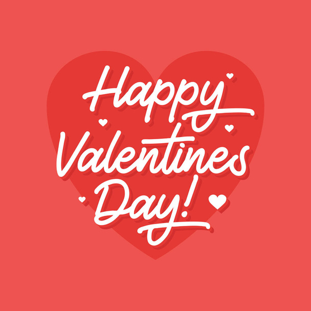 Lettering Happy Valentines Day banner. Vector flat illustration. Poster with hand written calligraphy text, isolated on red background. - Vektor, Bild