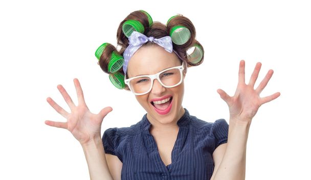 Young woman with curlers - Photo, Image