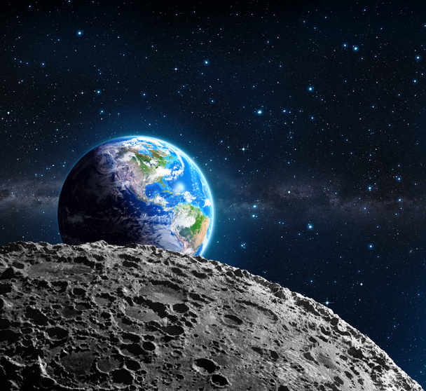 Перегляду землю з поверхні місяця - США і галактики - Фото, зображення