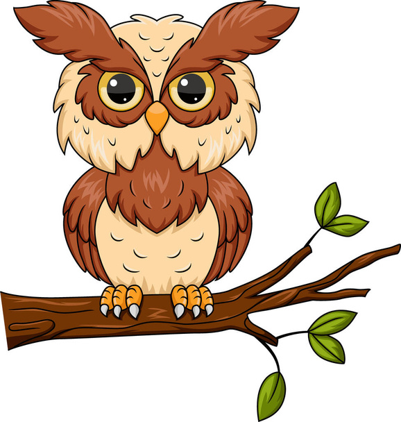 Vector illustration of Cute owl cartoon on tree branch - Διάνυσμα, εικόνα