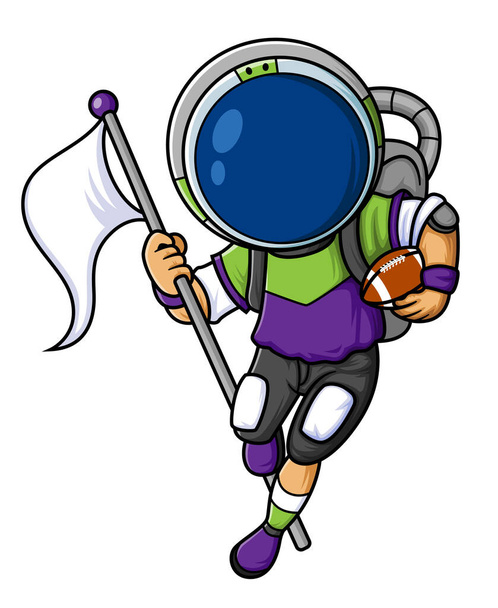 la mascota astronauta del fútbol americano completa con ropa de jugador de ilustración - Vector, Imagen