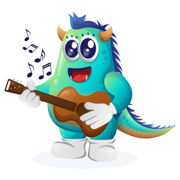 Cute blue monster playing guitar. Perfect for kids, small business or e-Commerce, merchandise and sticker, banner promotion, blog or vlog channe - ベクター画像