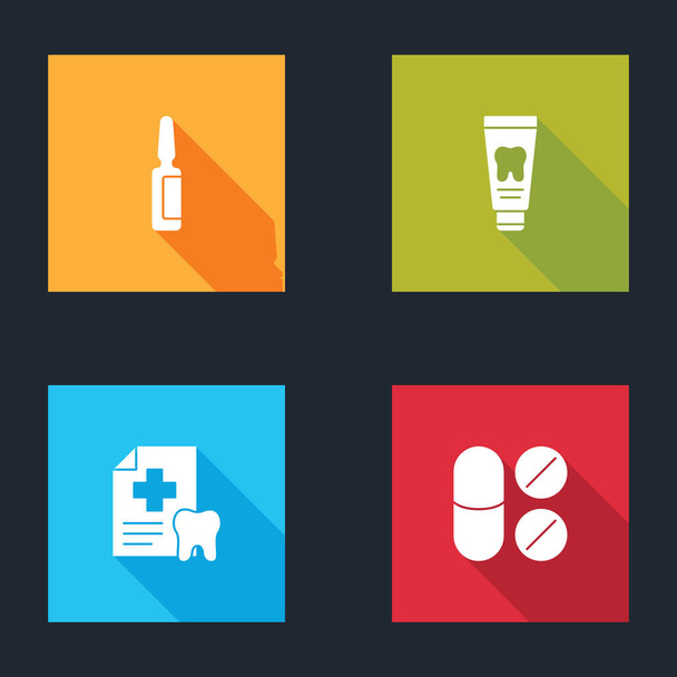 Set Painkiller tablet, Tube of toothpaste, Dental card and  icon. Vector. - Vector, Image