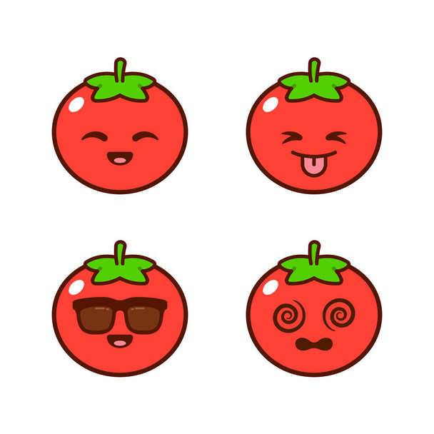 Conjunto de pegatinas de tomate lindo - Vector, imagen