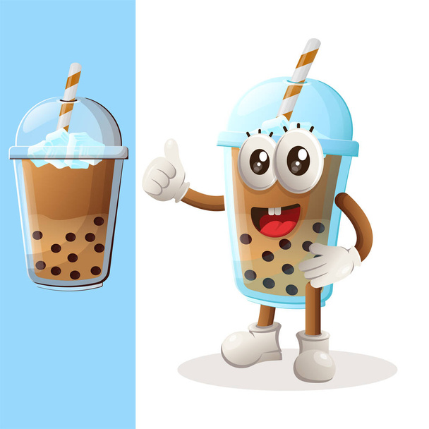 Cute Bubble Tea mascot thumbs up. Perfect for food store, small business or e-Commerce, merchandise and sticker, banner promotion, food review blog or vlog channe - Vektor, obrázek