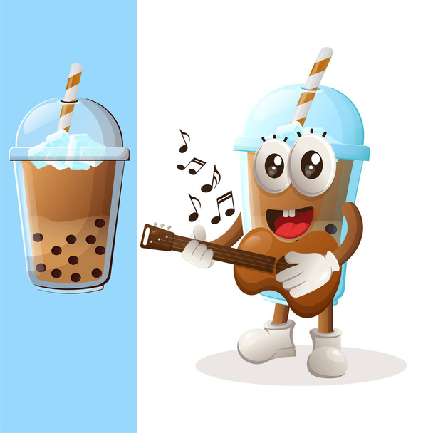 Cute Bubble Tea mascot playing guitar. Perfect for food store, small business or e-Commerce, merchandise and sticker, banner promotion, food review blog or vlog channe - Vektör, Görsel