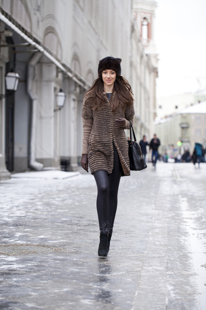 Young beautiful woman in stylish mink coat  - Zdjęcie, obraz