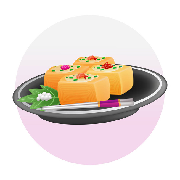 Japanese food, 3d rolled omelette illustration - Vector, imagen