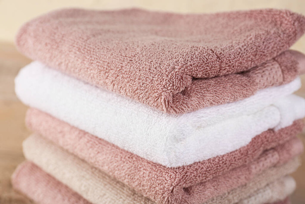 Stack of folded soft towels, closeup - Photo, Image