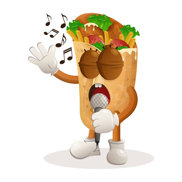 Cute burrito mascot singing, sing a song. Perfect for food store, small business or e-Commerce, merchandise and sticker, banner promotion, food review blog or vlog channe - ベクター画像