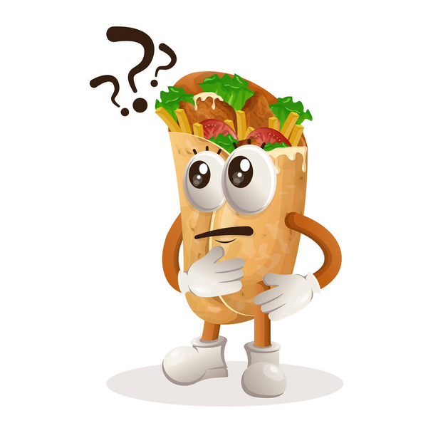 Cute burrito mascot asking questions. Perfect for food store, small business or e-Commerce, merchandise and sticker, banner promotion, food review blog or vlog channe - ベクター画像
